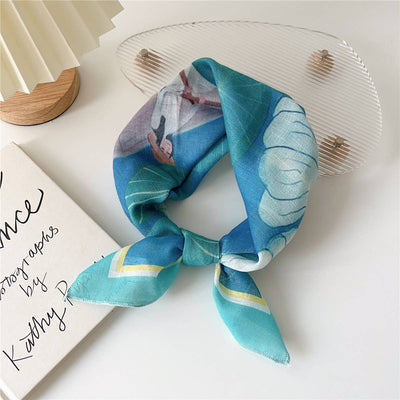 Cotton Linen Floral Square Scarf for Women_CWASC0852