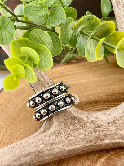 Rosa Fashion Silver Studded Hoop Earrings - 1.25"