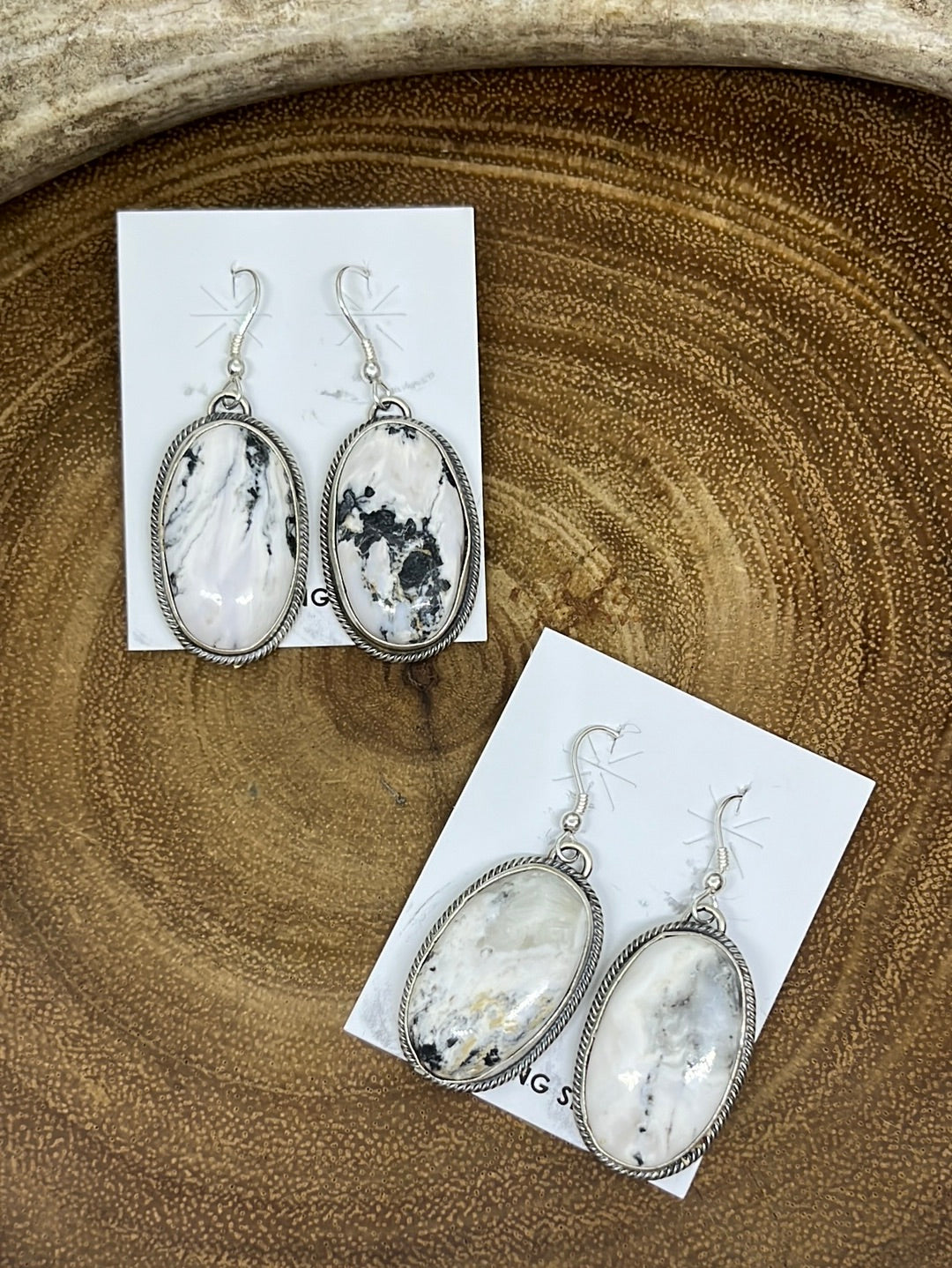 Verity Roped Oval Stone Sterling Fish Hook Earrings - White Buffalo