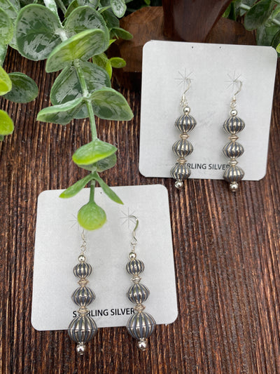 Highland Sterling Triple Stamped Bead Earrings - 2"
