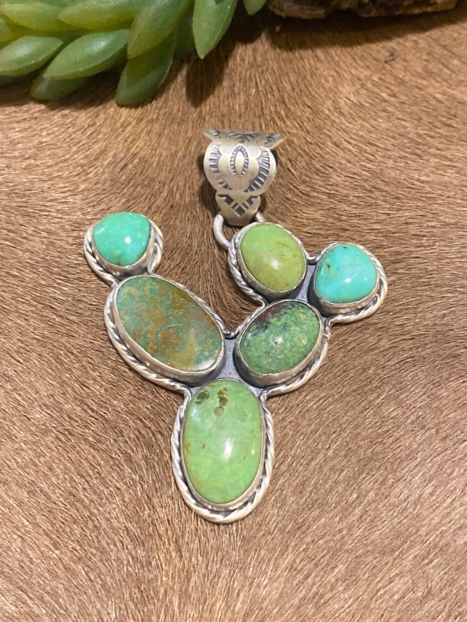 Wild Fire Green Turquoise Cactus Sterling Pendant