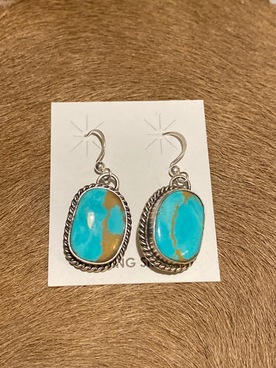 Timberland Roped Sterling Kingman Turquoise Fish Hook Earrings
