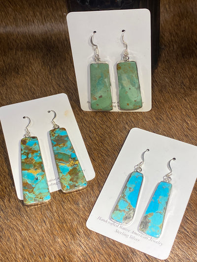 Santo Domingo Sterling Edge Turquoise Slab Earrings - Large
