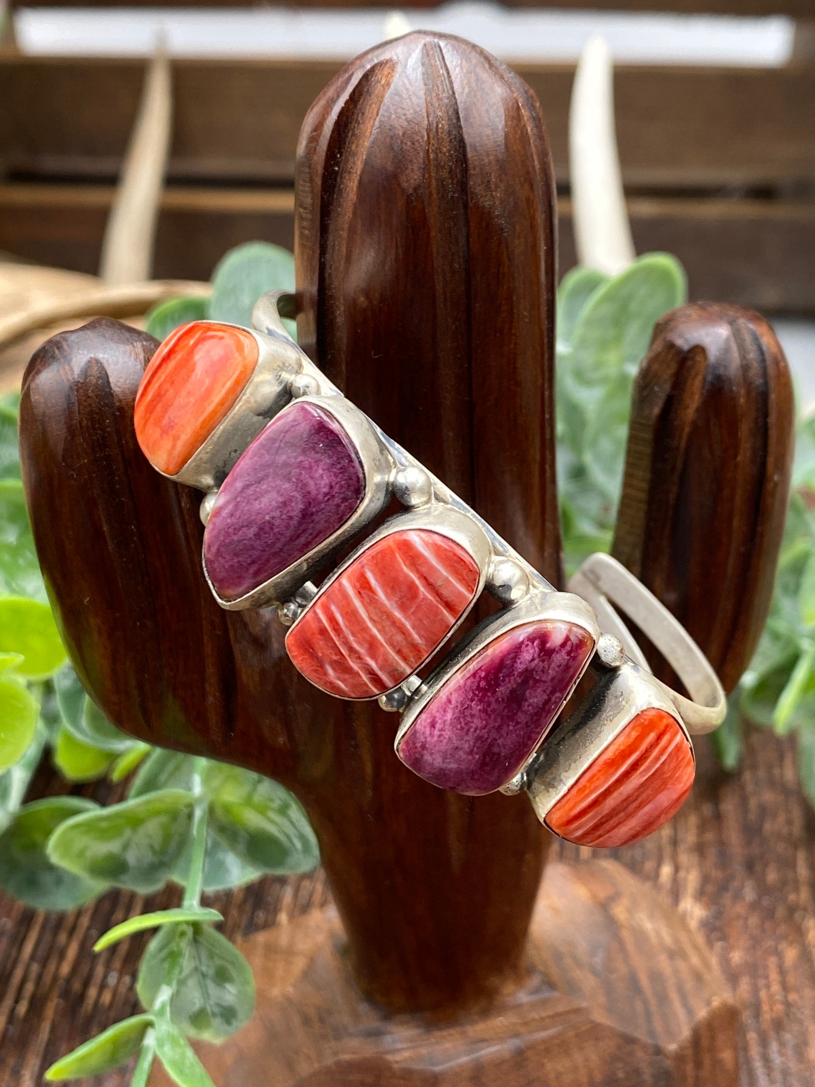 Eloise Alternating Red & Purple 5 Stone Sterling Cuff