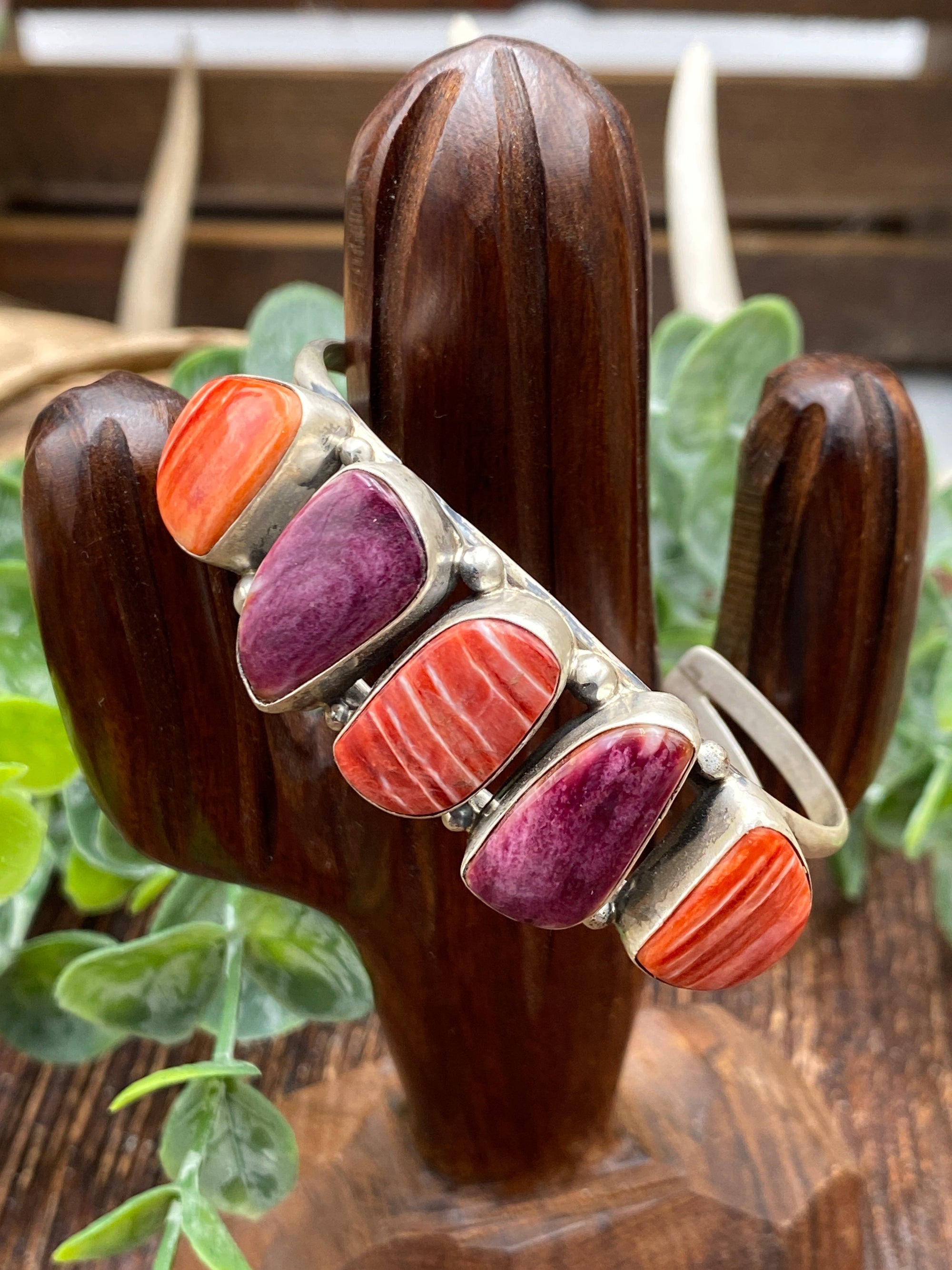 Eloise Alternating Red & Purple 5 Stone Sterling Cuff