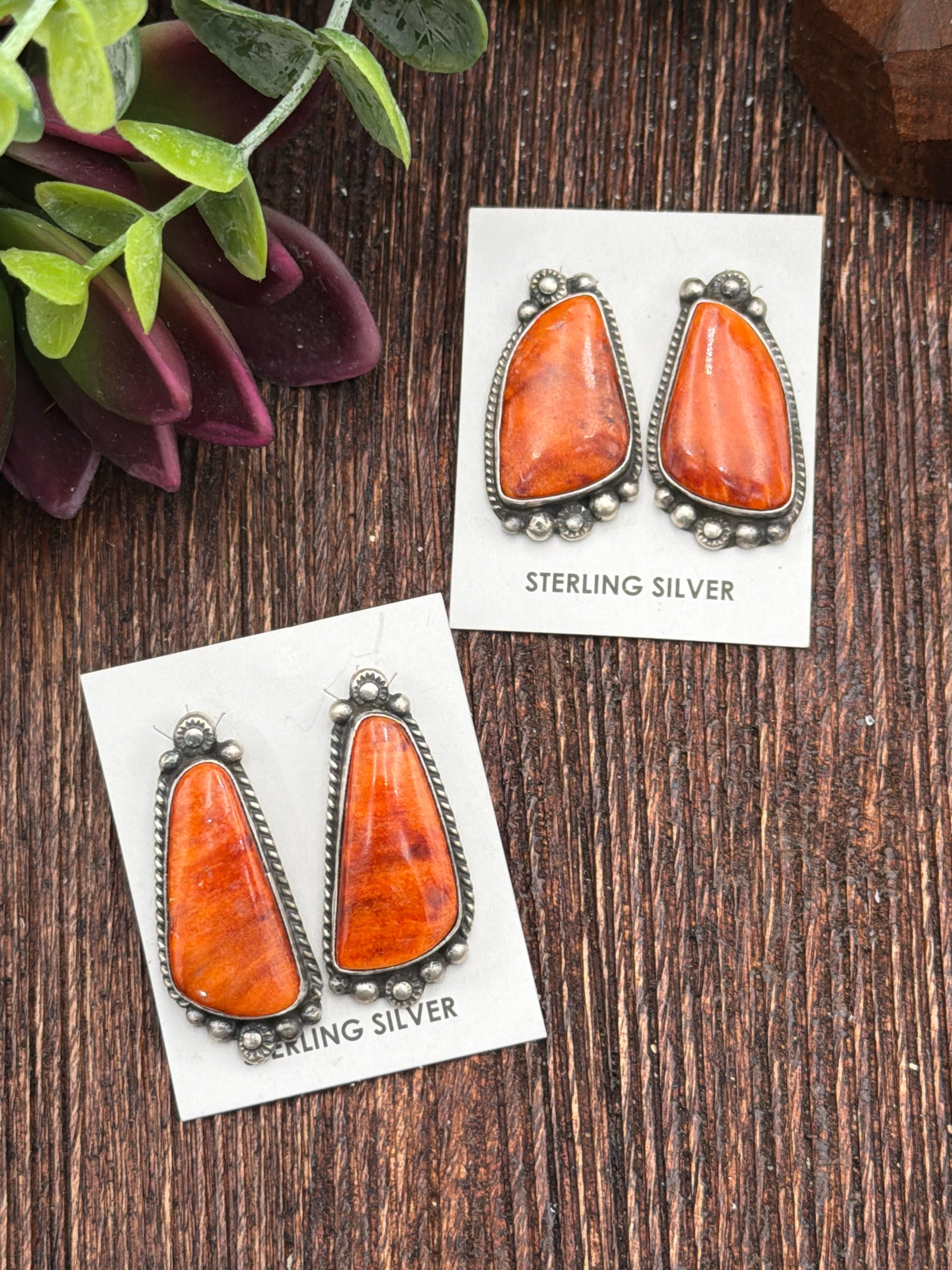 Iverly Sterling Orange Spiny Earrings With Upper & Lower Bead Detail