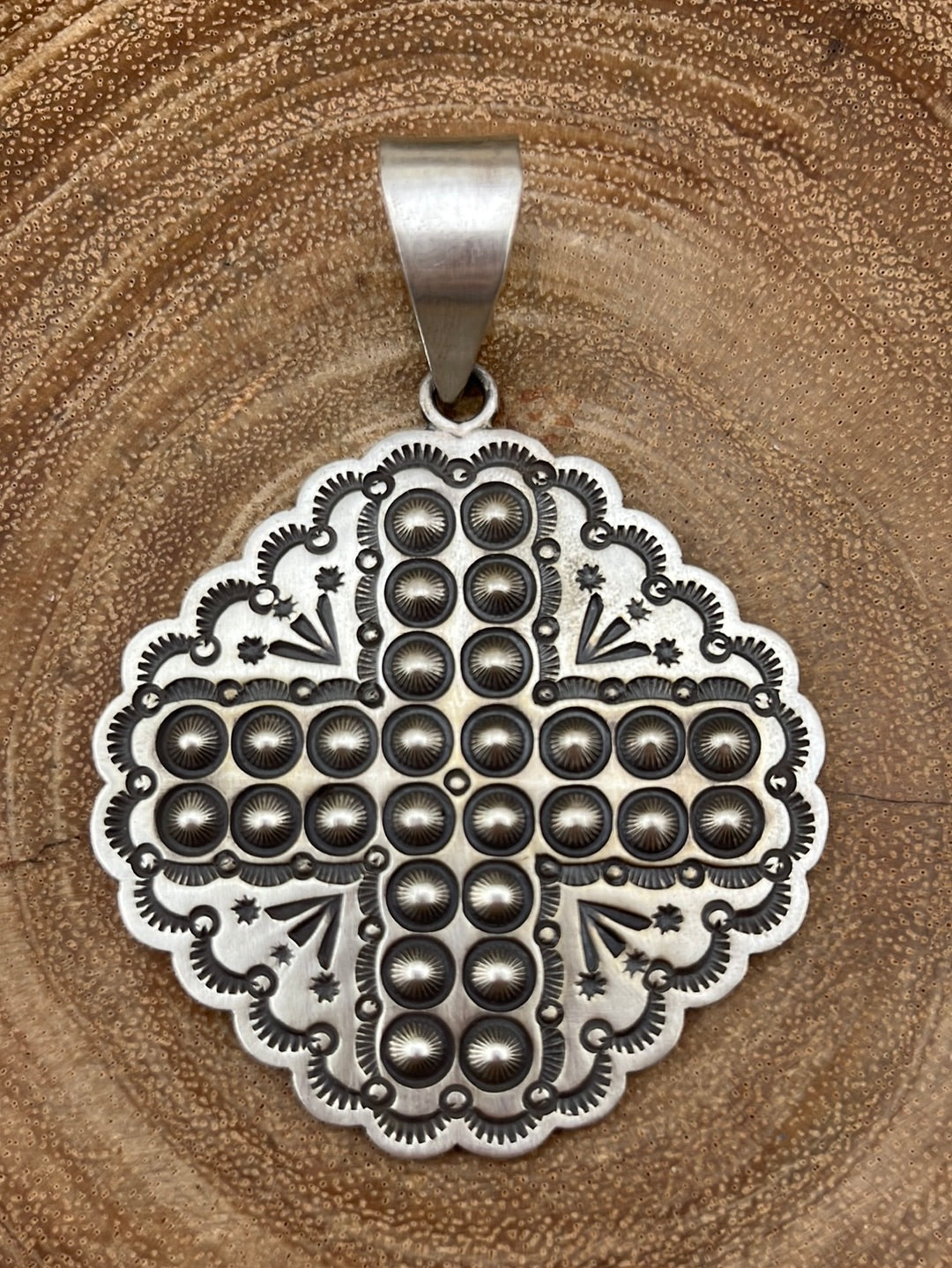 Jackson Sterling Square Stamped Concho Pendant