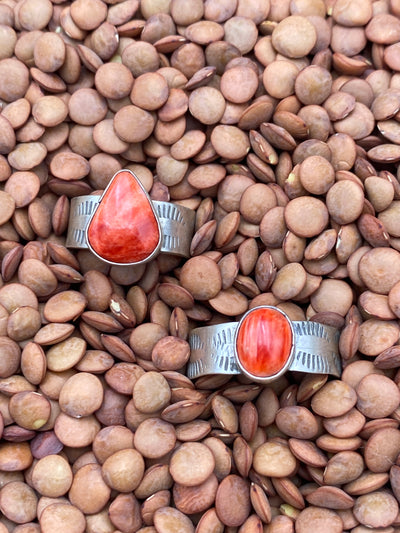 Falco Lash Stamped Band Red Spiny Sterling Ring