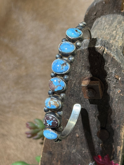 Golden Hills Turquoise 7 Stone Sterling Cuff