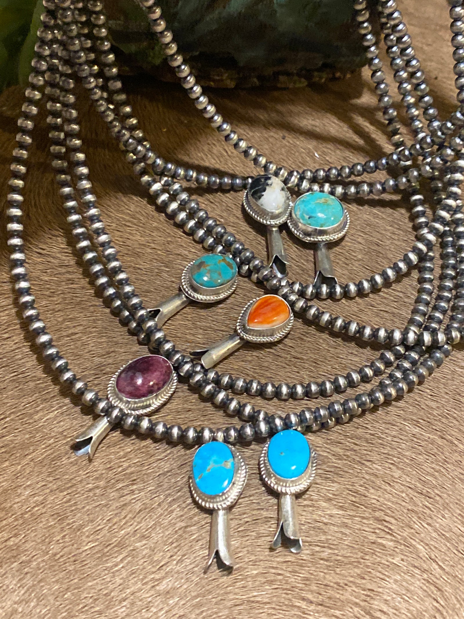 Bridgette Sterling 3mm Navajo Necklace With Stone Flute Blossom - 16"