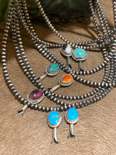 Bridgette Sterling 3mm Navajo Necklace With Stone Flute Blossom - 16"