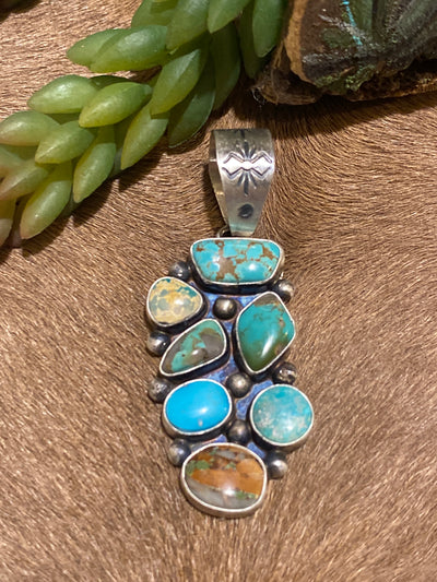 Caretta Turquoise Mix Cluster Sterling Pendant