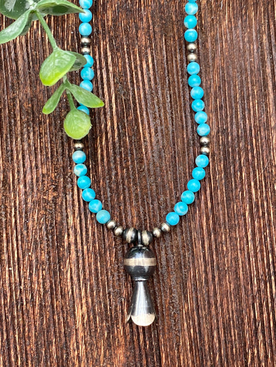 Vella Turquoise & Navajo Necklace With Flute Blossom Pendant - 18"