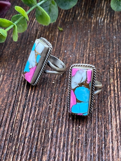 Sandoval Cotton Candy Turquoise Bar Ring - Adjustable