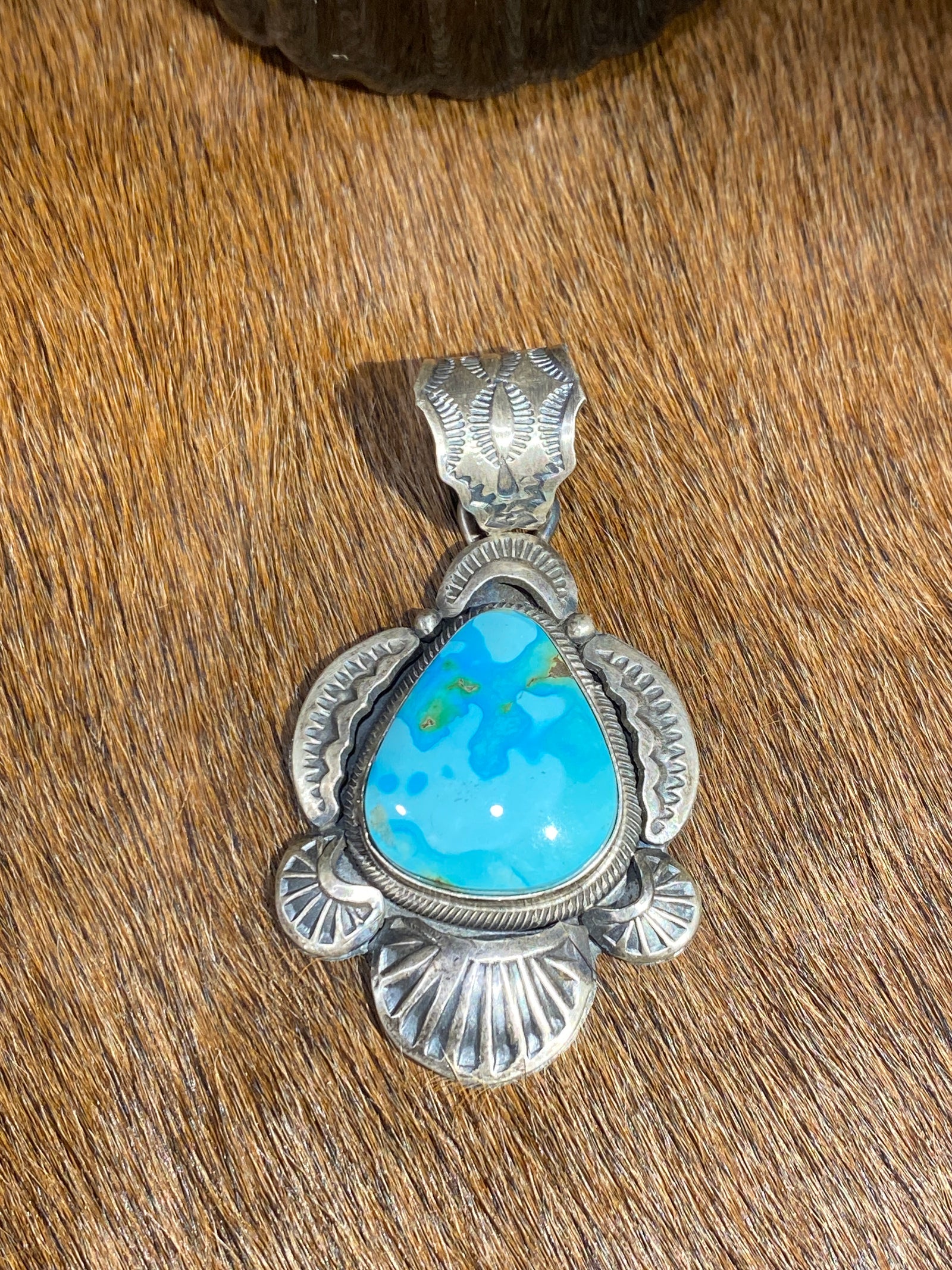 Benewah Sterling Framed Turquoise Teardrop Pendant