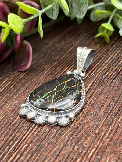 Kingston Black Jack Turquoise Sterling Teardrop Pendant