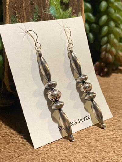 Ozark Stacked Navajo Torpedo Sterling Earrings - 2.6"