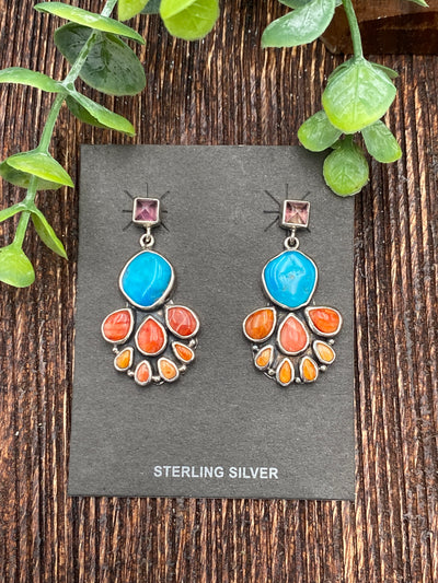 Bernalillo Turquoise & Spiny Cascade Post Earrings