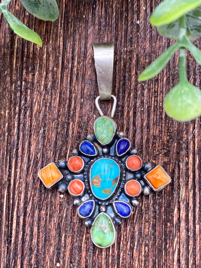 Cassia Multi Color Diamond Cluster Sterling Pendant