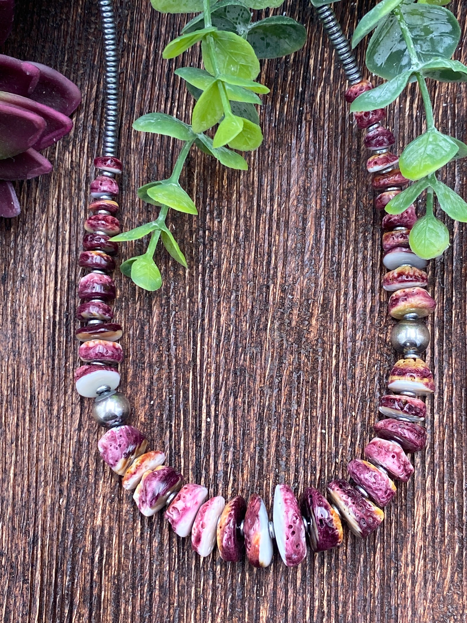 Seaside Sterling Necklace With Large Tumbled Spiny Oyster - Purple