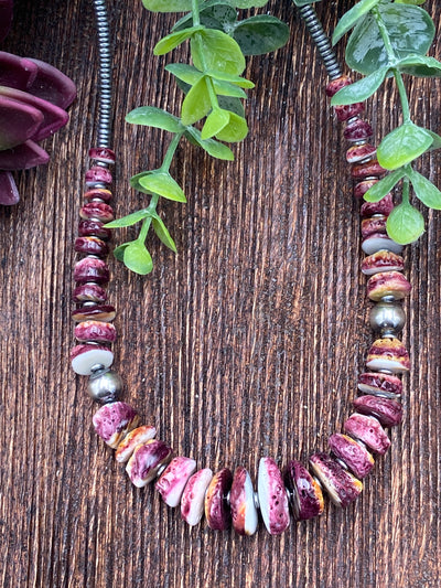Seaside Sterling Necklace With Large Tumbled Spiny Oyster - Purple