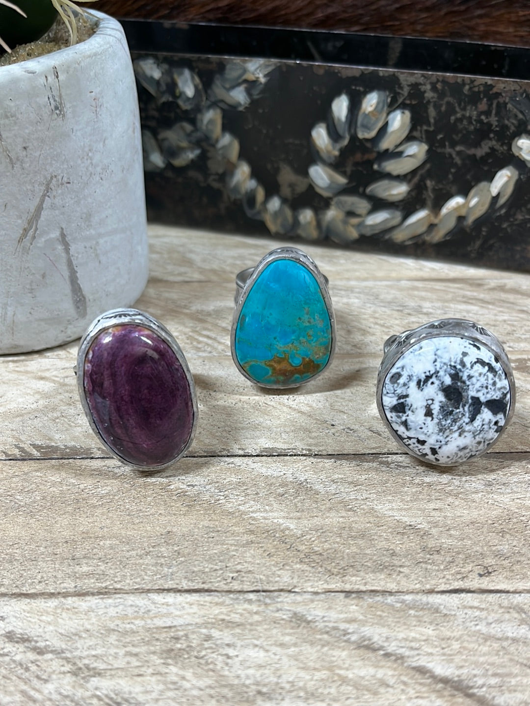 Bridger Single Stone Sterling Edge Stamped Ring - Adjustable