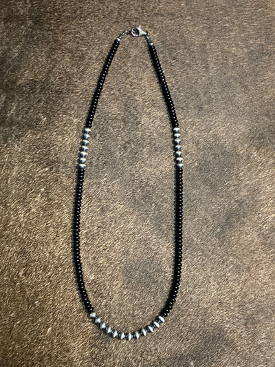 Kimberley Sterling Triple Grouping 4mm Navajo Pearl & Stone Bead Necklace - 20"