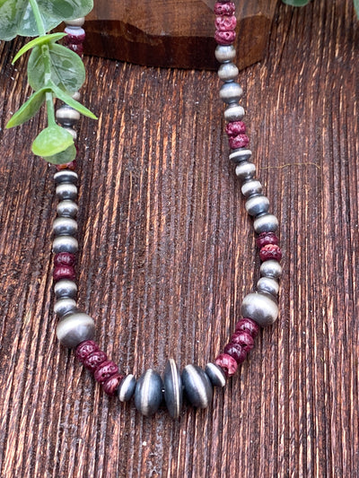 Liza Stone Bead Sterling Navajo Pearl & Center Saucers Necklace - 18"