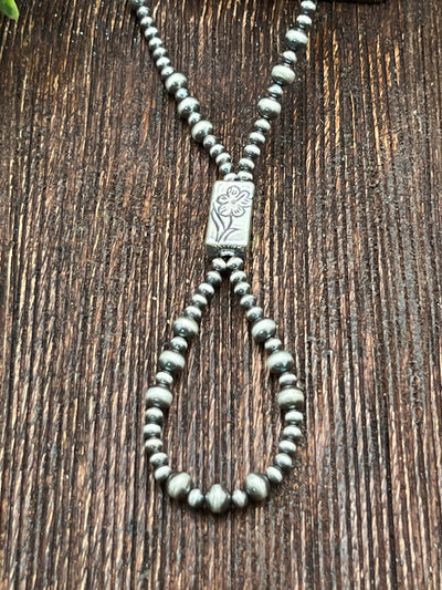 Katie Varied Navajo Loop Necklace With Flower Stamped Rectangle Bead - 16"