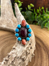 Jade Turquoise, Purple & Orange Spiny Adjustable Ring