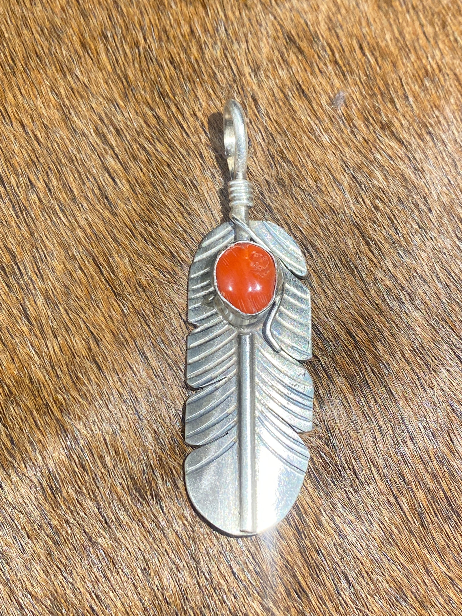 Gilmer Sterling Feather Pendant - Red Spiny