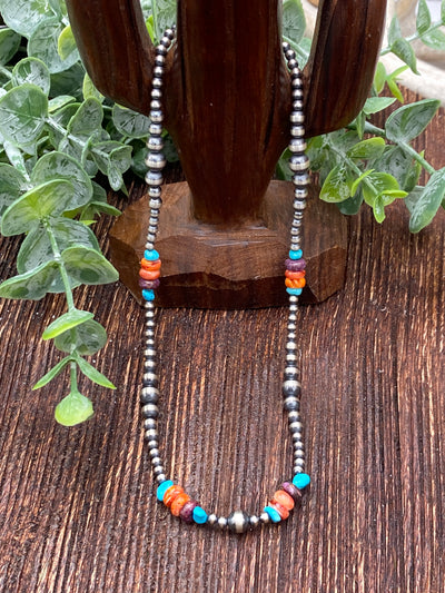 Reba Grouped Navajo, Turquoise & Spiny Necklace - 14"