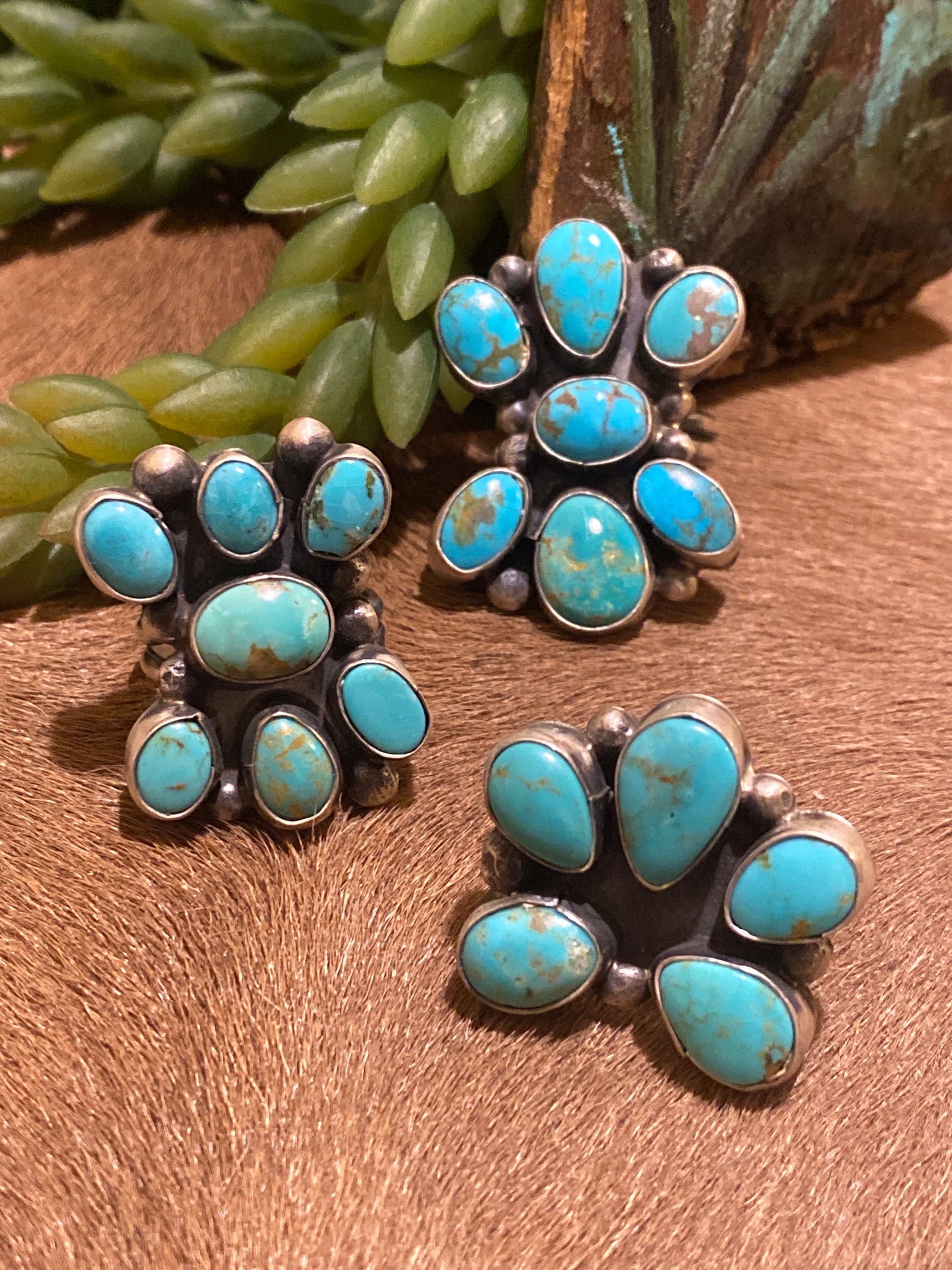 Lorna Sterling Turquoise Cluster Ring - Adj