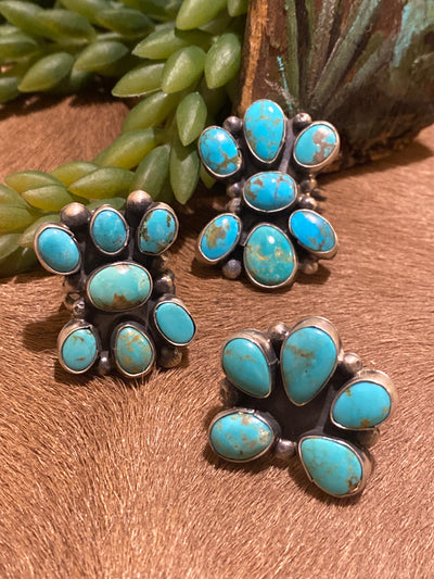 Lorna Sterling Turquoise Cluster Ring - Adj