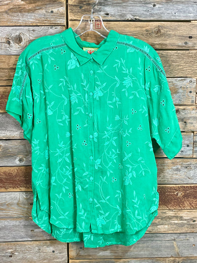Johnny Was Green Audrey Short Sleeve Shirt - Eyelet Flower