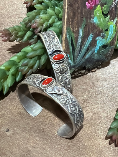 Teegan Coral Center Stamped Sterling Cuff