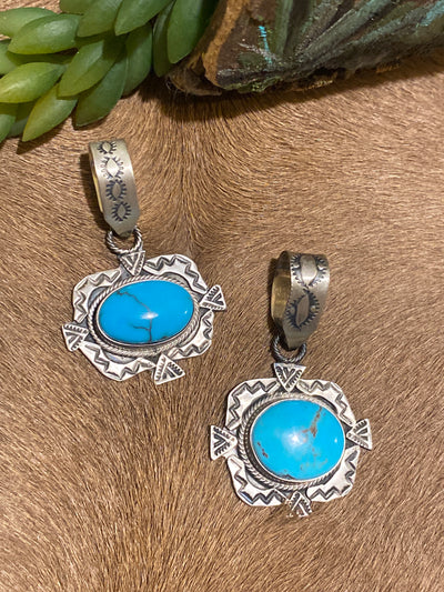 Dalton Stamped Sterling Frame Turquoise Pendant