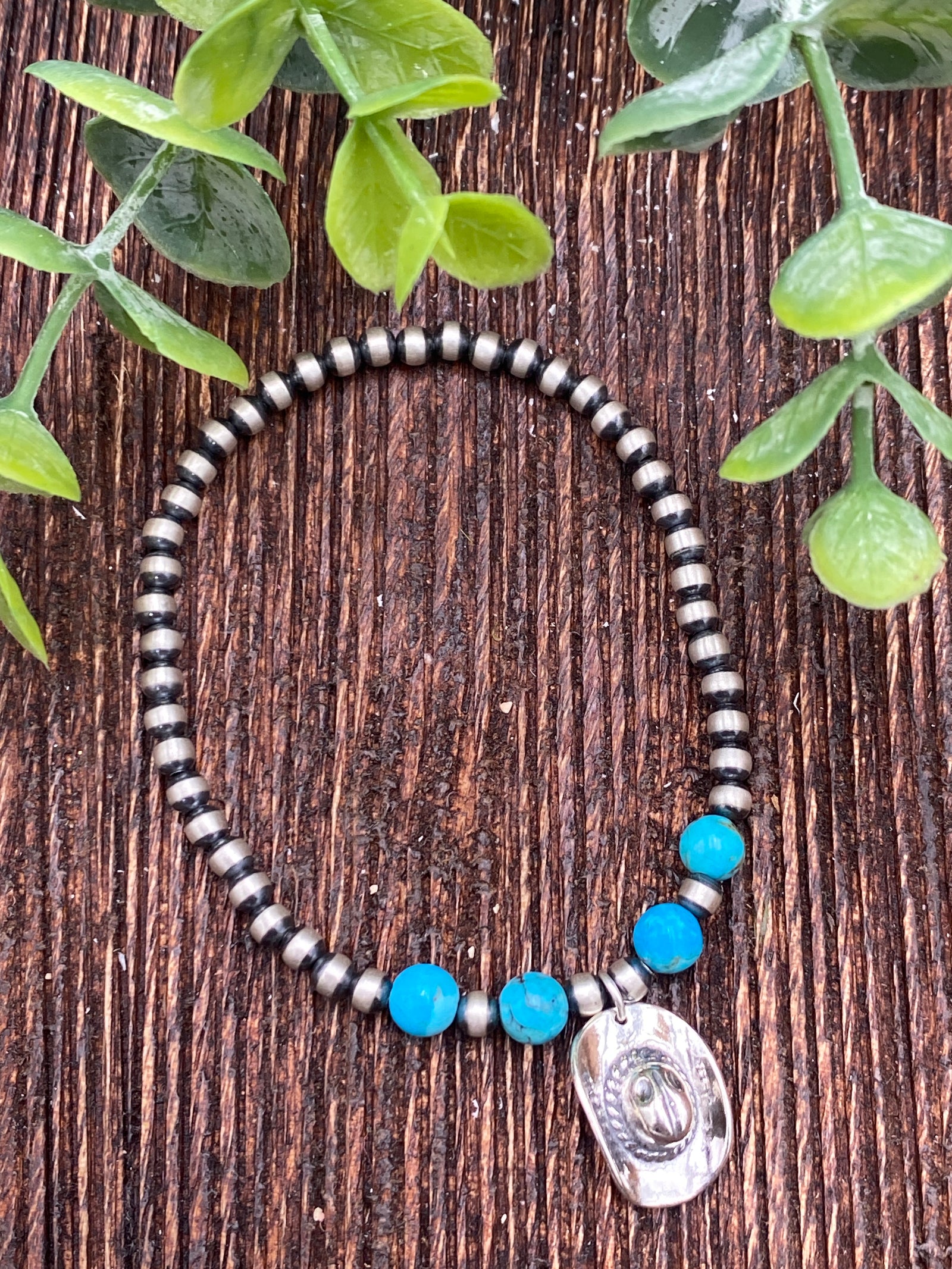 Lexi Western 4mm Sterling Navajo & Turquoise Charm Bracelet - Cowboy Hat