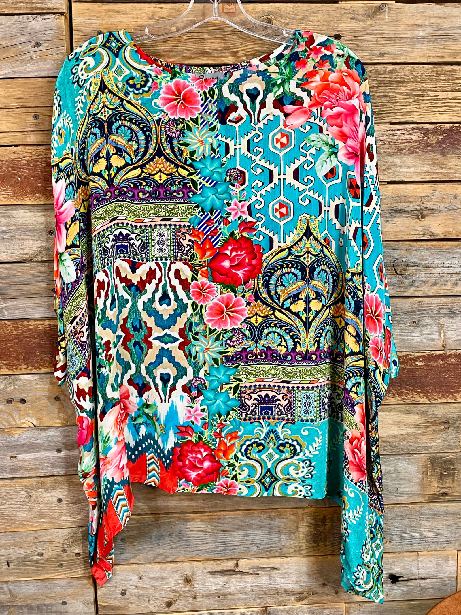 Beautiful Garden Silk Viscose Poncho Blouse