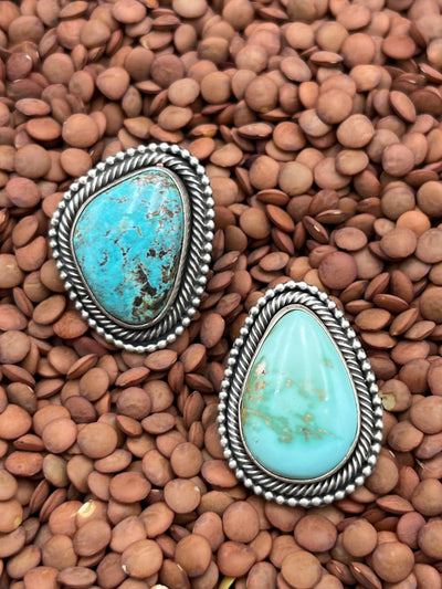 Cielo Roped & Beaded Turquoise Sterling Ring - Adjustable