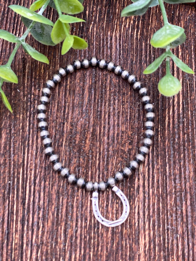 Mira Western 5mm Sterling Navajo Charm Bracelet - Horseshoe