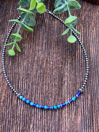 Otto Sterling 2mm Pearl Necklace With Color Center Beads - 16"