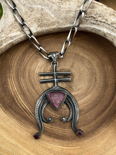 Jazz Purple Spiny Cross Naja Pendent with Twisted Link Chain Necklace