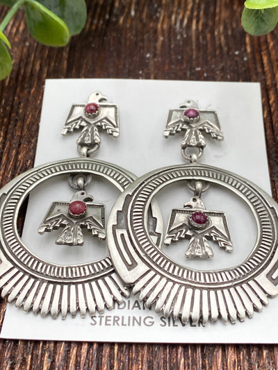 Fallon Double Thunderbird Sterling Hoop Earrings - Purple Spiny