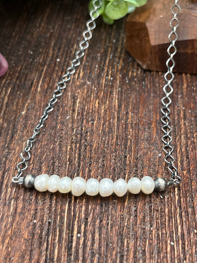 Havana Sterling Link Chain With Center Tumbled Mother of Pearl - 18"