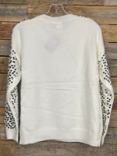 Maisy Sequin Crew Neck Sweater - White