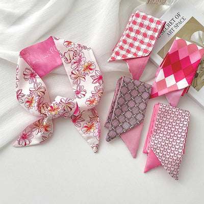 Pink Floral Skinny Scarf – Hair Tie & Bag Ribbon_CWASC0708
