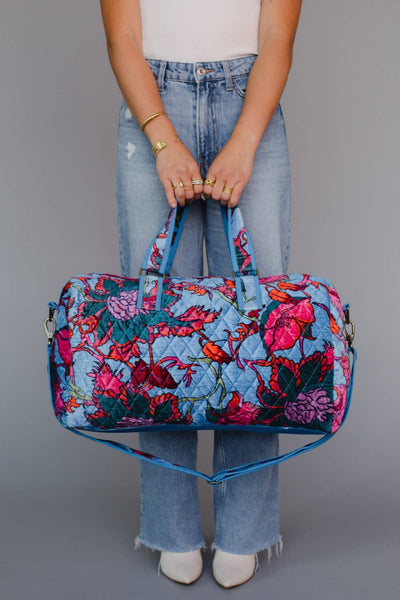 Bright Blue & Multicolored Floral Duffel