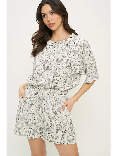 Rooster Floral Print Relaxed Fit T-Shirt