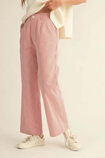 Green or Red Wide Leg Pinstriped Pants